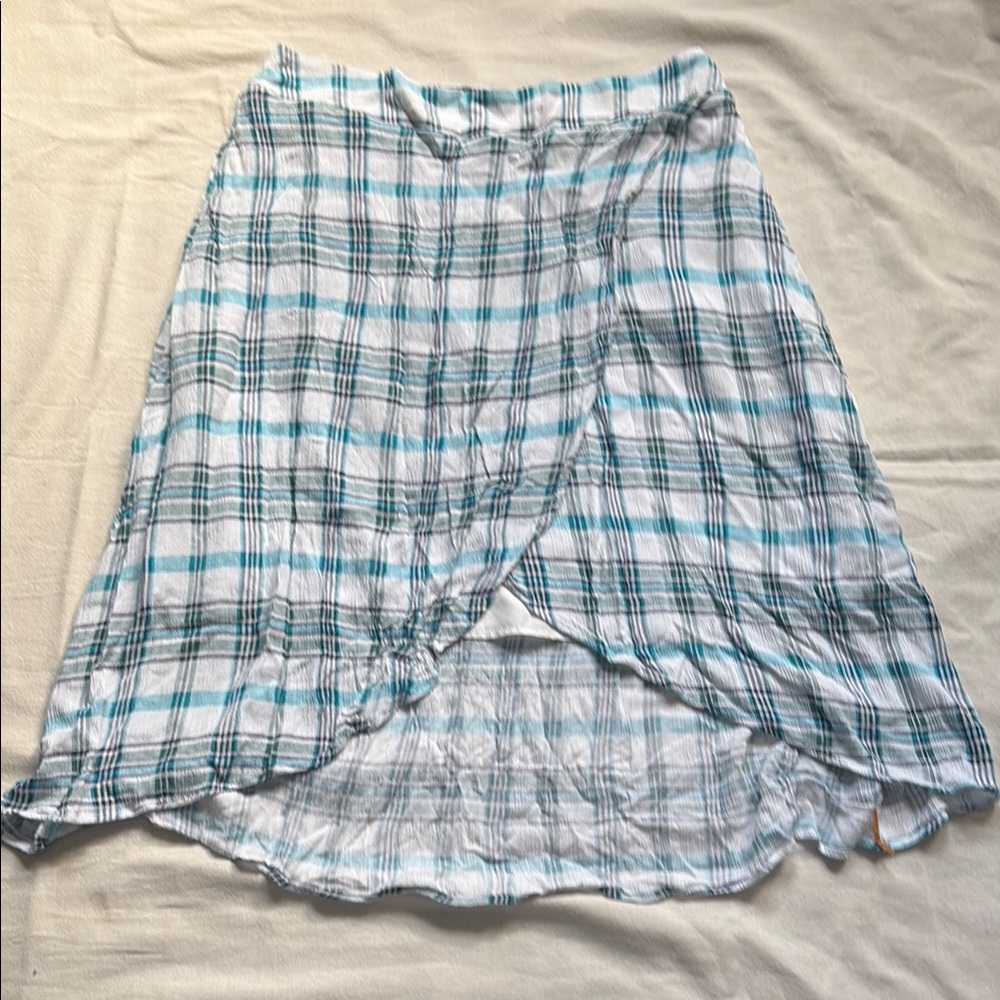 a.n.a Blue and White Wrap Midi Skirt with Asymmetrical Hem